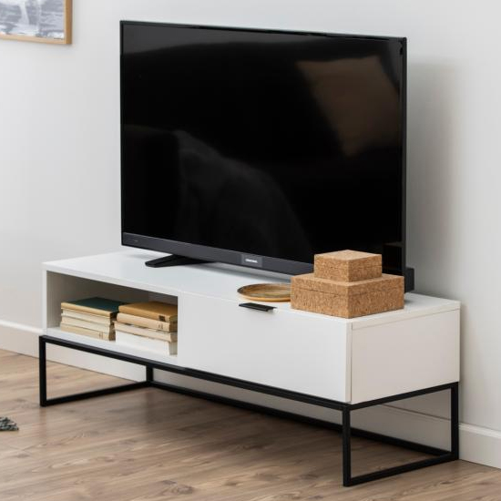 Read more about Kessito wooden 1 flap door tv stand in matt white