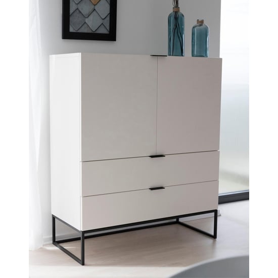 Read more about Kessito wooden 2 doors and 2 drawers highboard in matt white