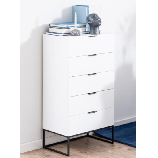 Read more about Kessito narrow wooden chest of 5 drawers in matt white