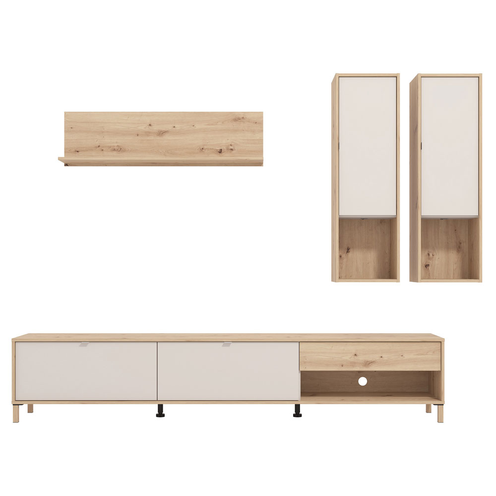 Kester Wooden Entertainment Unit in Artisan Oak and Cashmere
