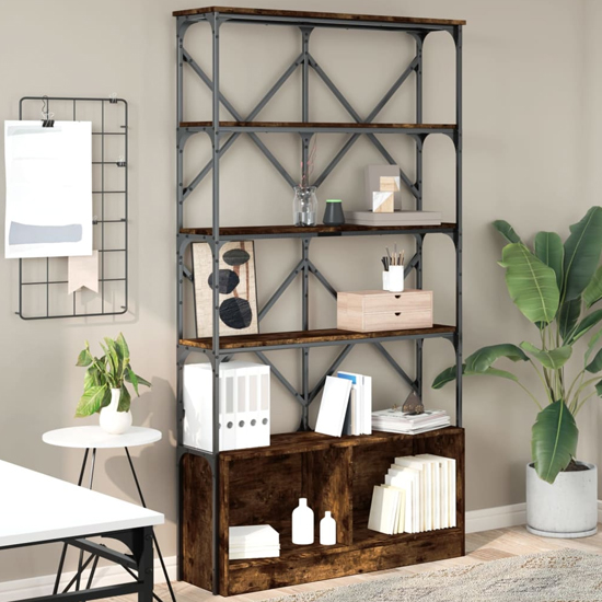 Keswick Wooden Bookcase With Metal Frame In Smoked Oak