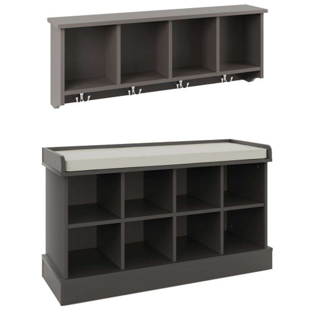 Keswick Wooden Shoe Seating Bench With Wall Coat Rack In Grey