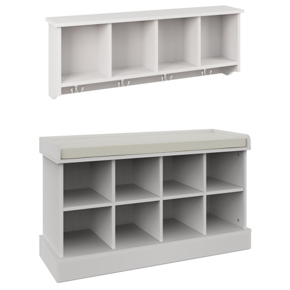 Keswick Wooden Shoe Seating Bench With Wall Coat Rack In White