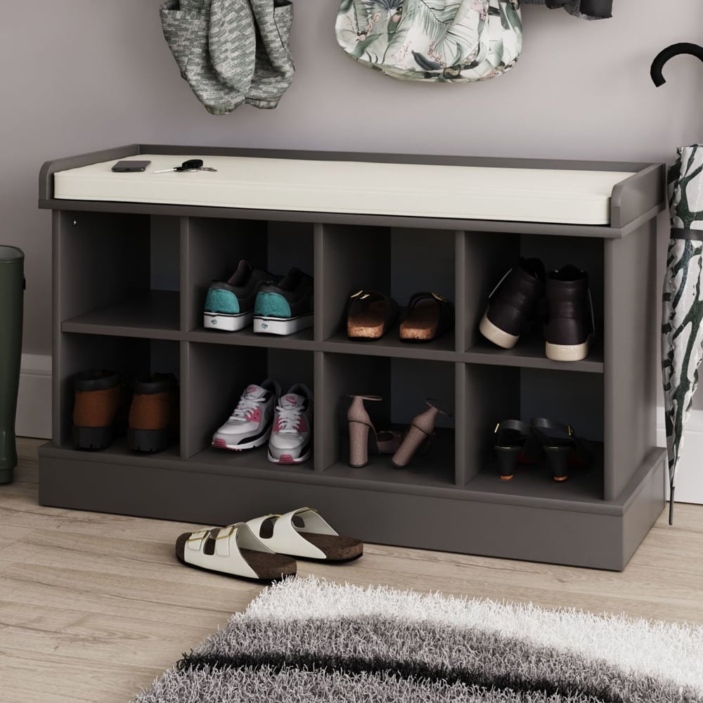 Keswick Wooden Shoe Storage Seating Bench In Grey