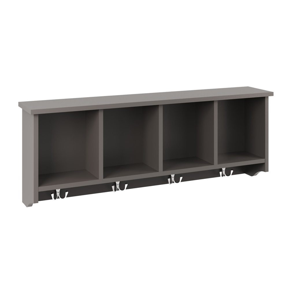 Keswick Wooden Wall Coat Rack With 4 Shelves In Grey