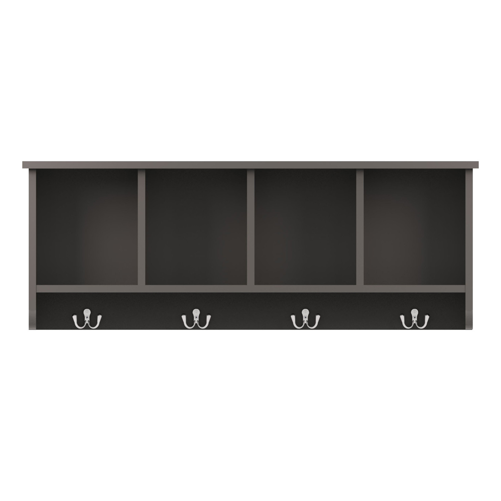 Keswick Wooden Wall Coat Rack With 4 Shelves In Grey