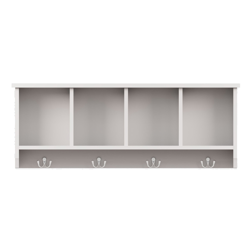 Keswick Wooden Wall Coat Rack With 4 Shelves In White