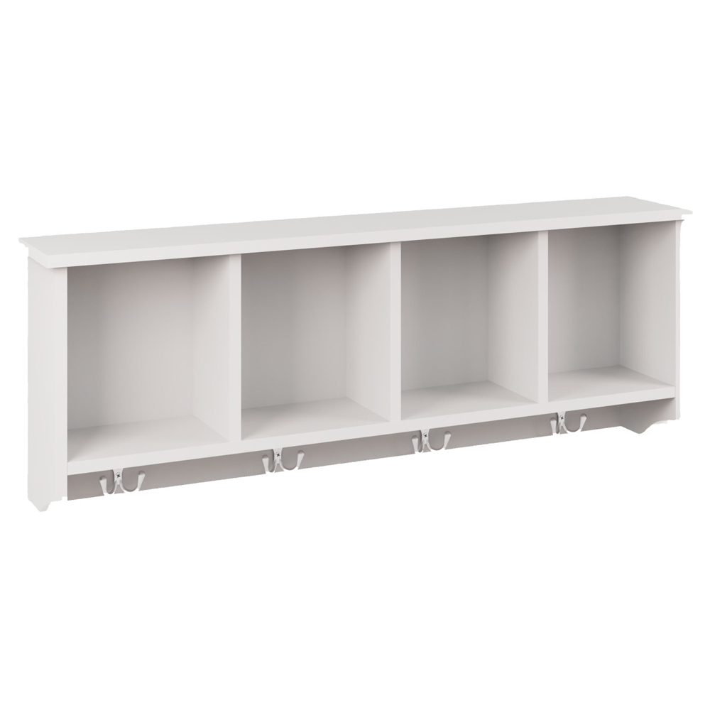 Keswick Wooden Wall Coat Rack With 4 Shelves In White