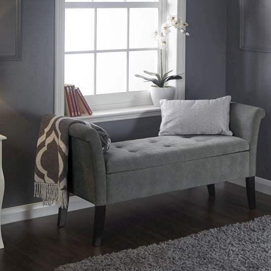 Read more about Bridport ottoman seat in grey chenille fabric with dark legs