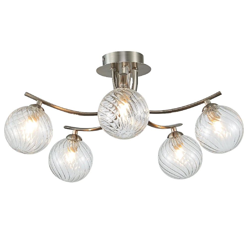 Read more about Kettlewell 5 light glass shade flush light in satin nickel