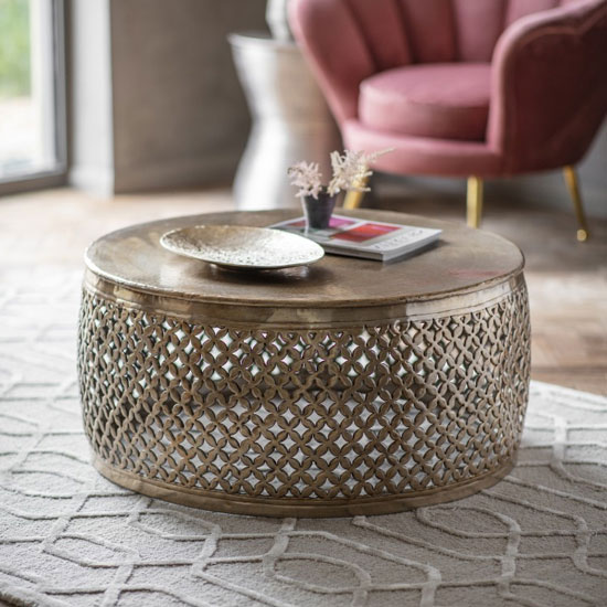 Khalasar Metal Round Coffee Table In, Metal Round Coffee Tables