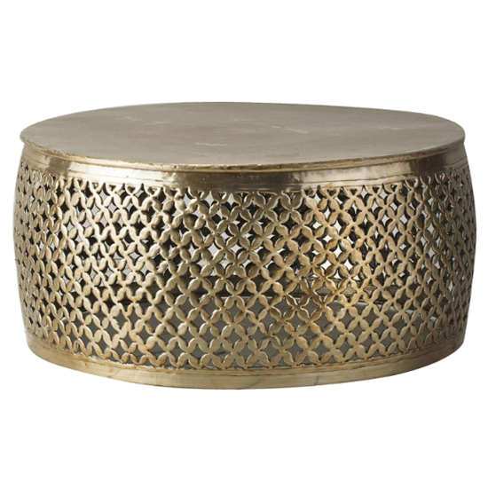 Khaliah Round Metal Coffee Table In Light Gold Furniture in Fashion