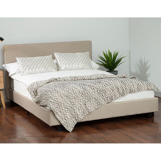 Read more about Khambalia fabric double bed in beige