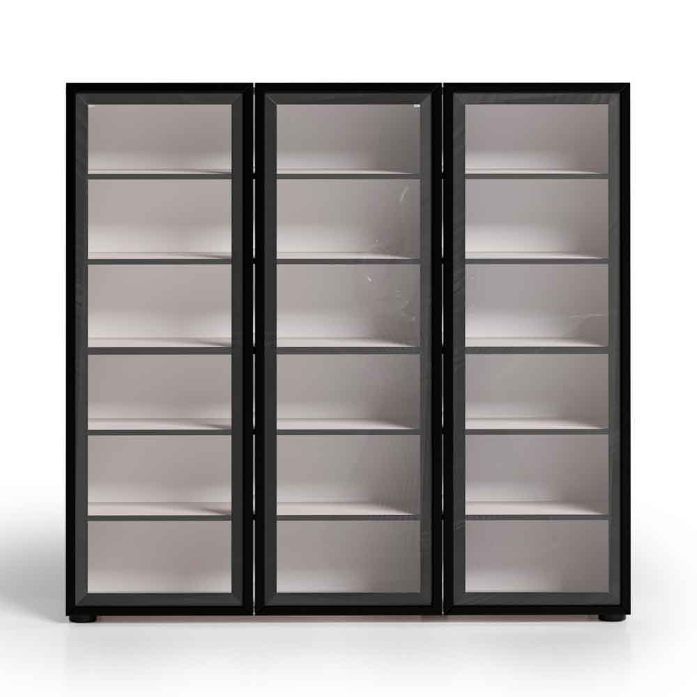 Kiana High Gloss Shoe Storage Cabinet with 3 Glass Doors in Cashmere Lacquer and LED