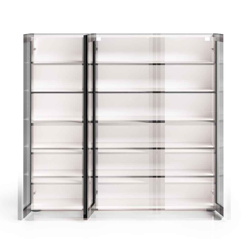 Kiana High Gloss Shoe Storage Cabinet with 3 Glass Doors in Cashmere Lacquer and LED