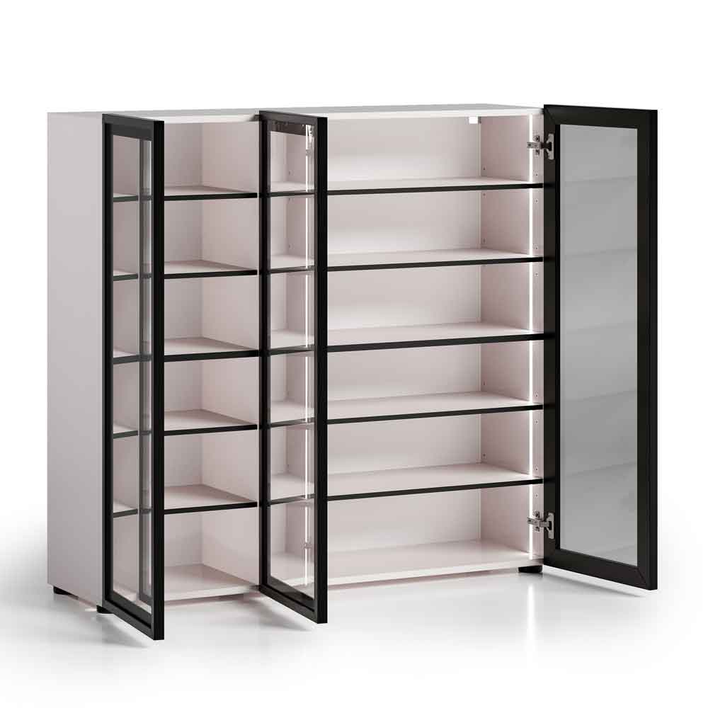 Kiana High Gloss Shoe Storage Cabinet with 3 Glass Doors in Cashmere Lacquer and LED