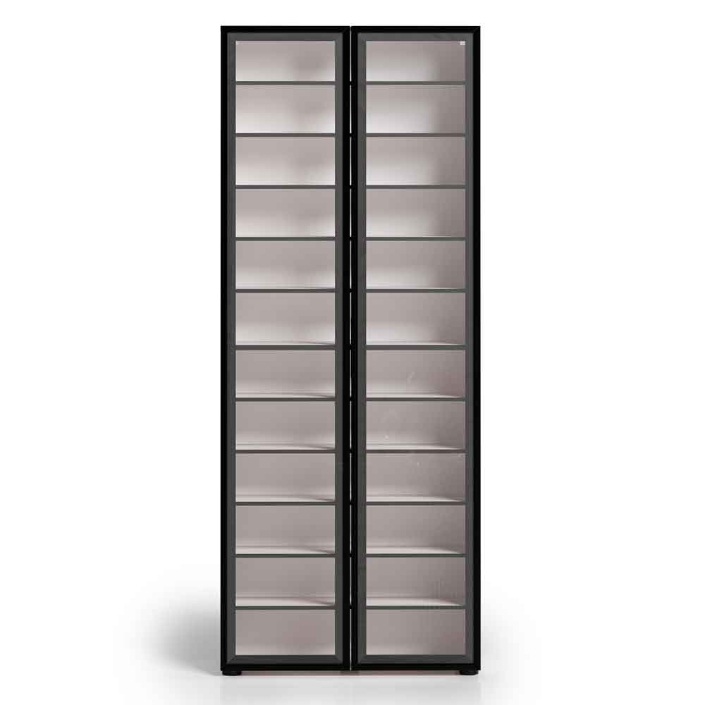 Kiana High Gloss Tall Shoe Storage Cabinet with 2 Glass Doors in Cashmere Lacquer and LED