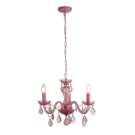 Read more about Kids 3 chandelier light in pink with acrylic beads glass column