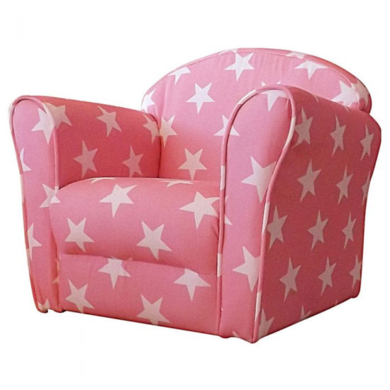 Photo of Kids mini fabric armchair in pink with white stars