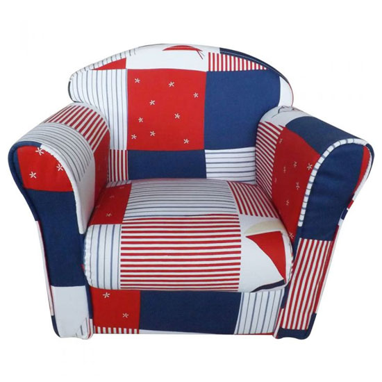 Kids Mini Fabric Armchair In Red With Blue Patchwork_2