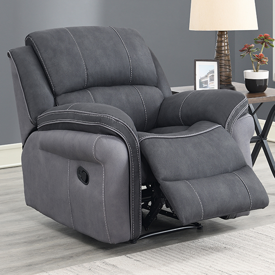 Kiel Manual Recliner Fabric 1 Seater Sofa In Fusion Charcoal