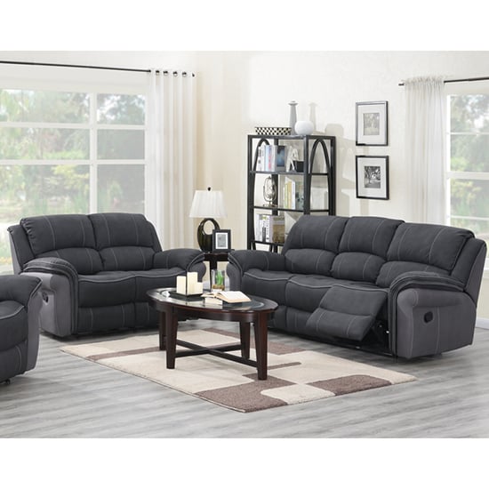 Kiel Manual Recliner Fabric 3+2 Sofa Set In Fusion Charcoal