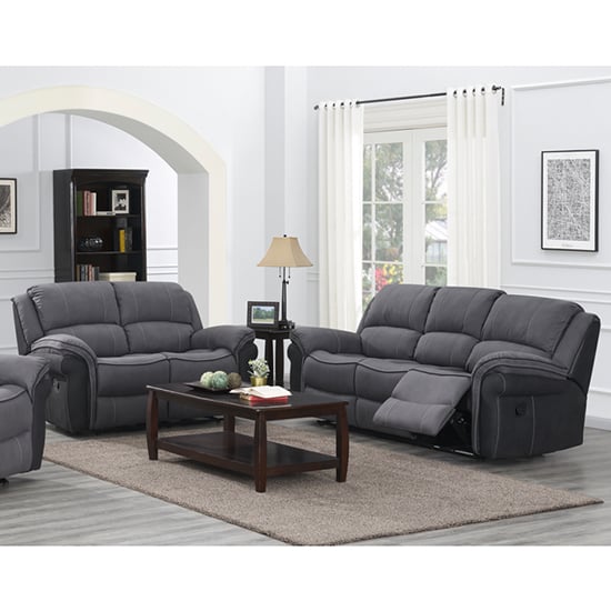 Kiel Manual Recliner Fabric 3+2 Sofa Set In Fusion Grey