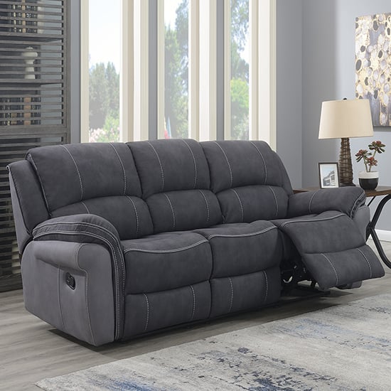 Product photograph of Kiel Manual Recliner Fabric 3 Seater Sofa In Fusion Charcoal from Furniture in Fashion