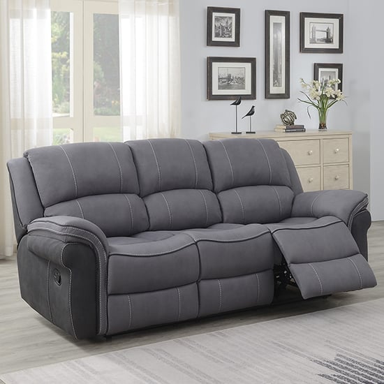 Product photograph of Kiel Manual Recliner Fabric 3 Seater Sofa In Fusion Grey from Furniture in Fashion