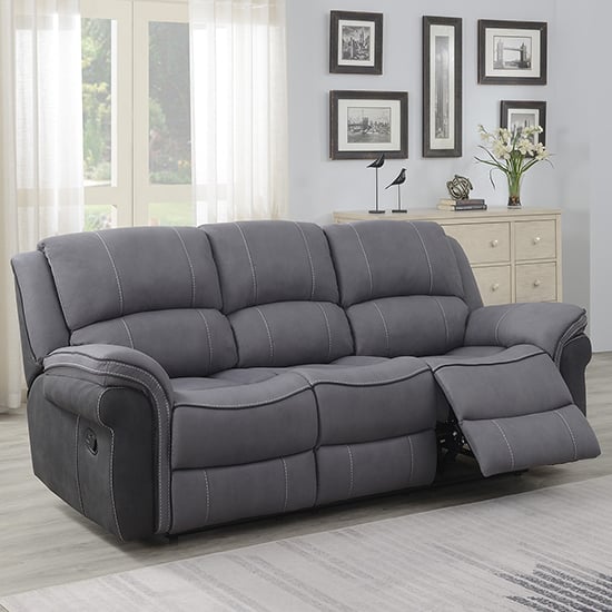 Kiel Manual Recliner Fabric 3 Seater Sofa In Fusion Grey