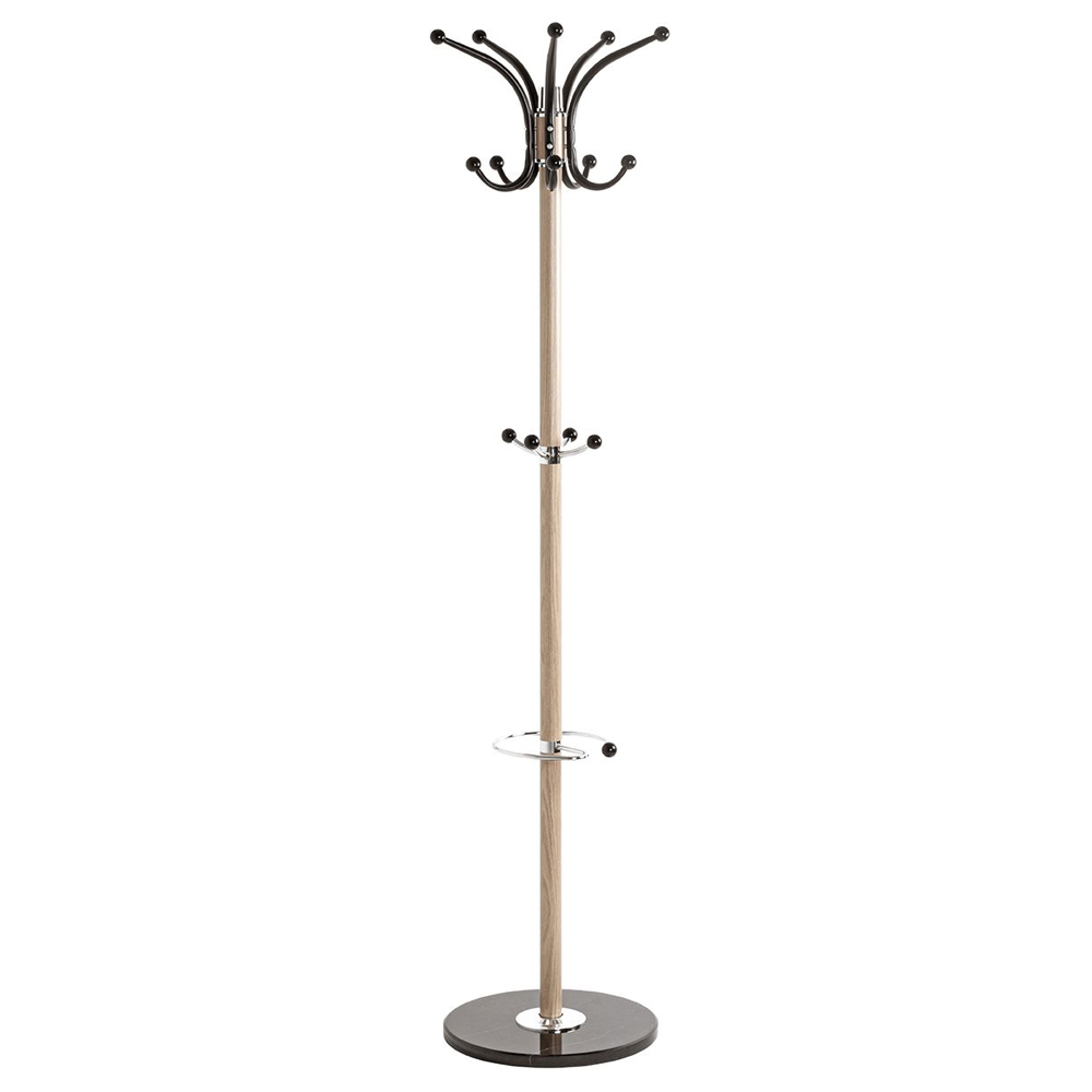 Kiel Metal Coat Stand With Marble base In Black Oak
