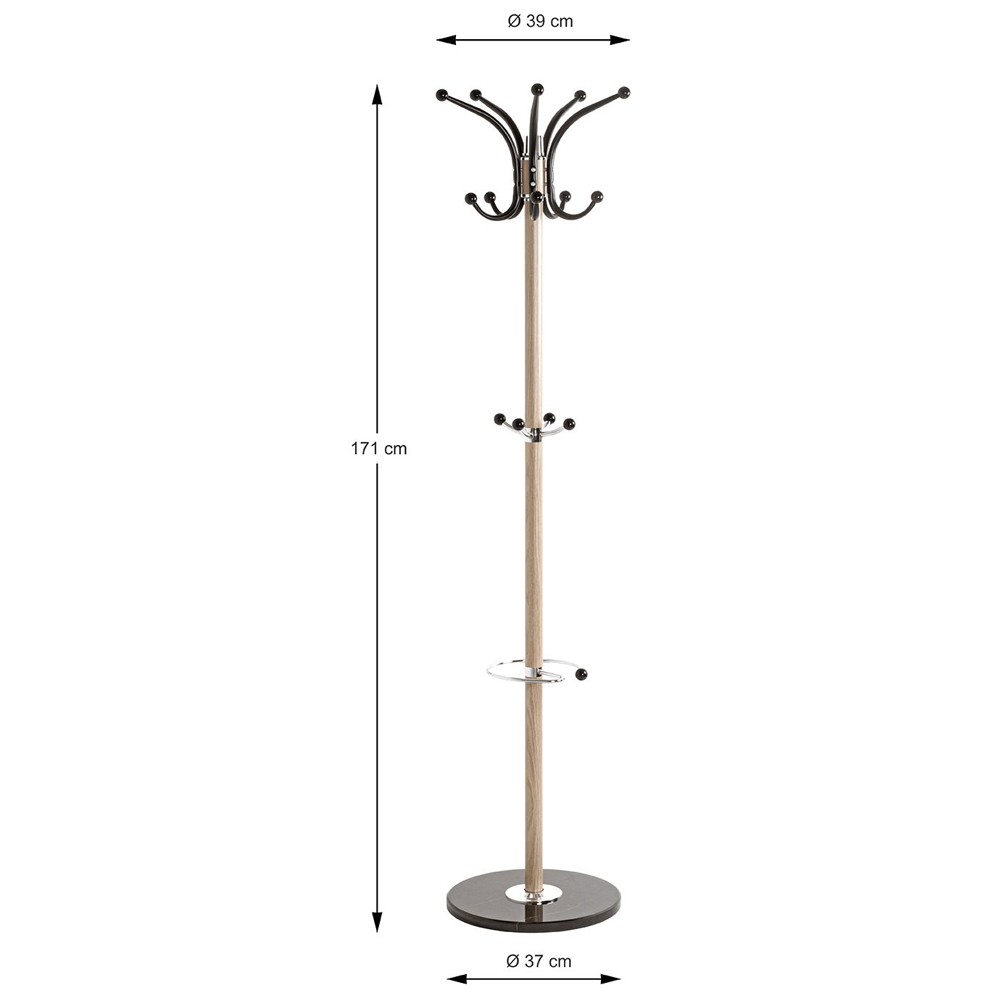 Kiel Metal Coat Stand With Marble base In Black Oak