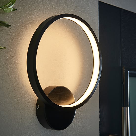Kieron LED Wall Light In Textured Black With White Diffuser