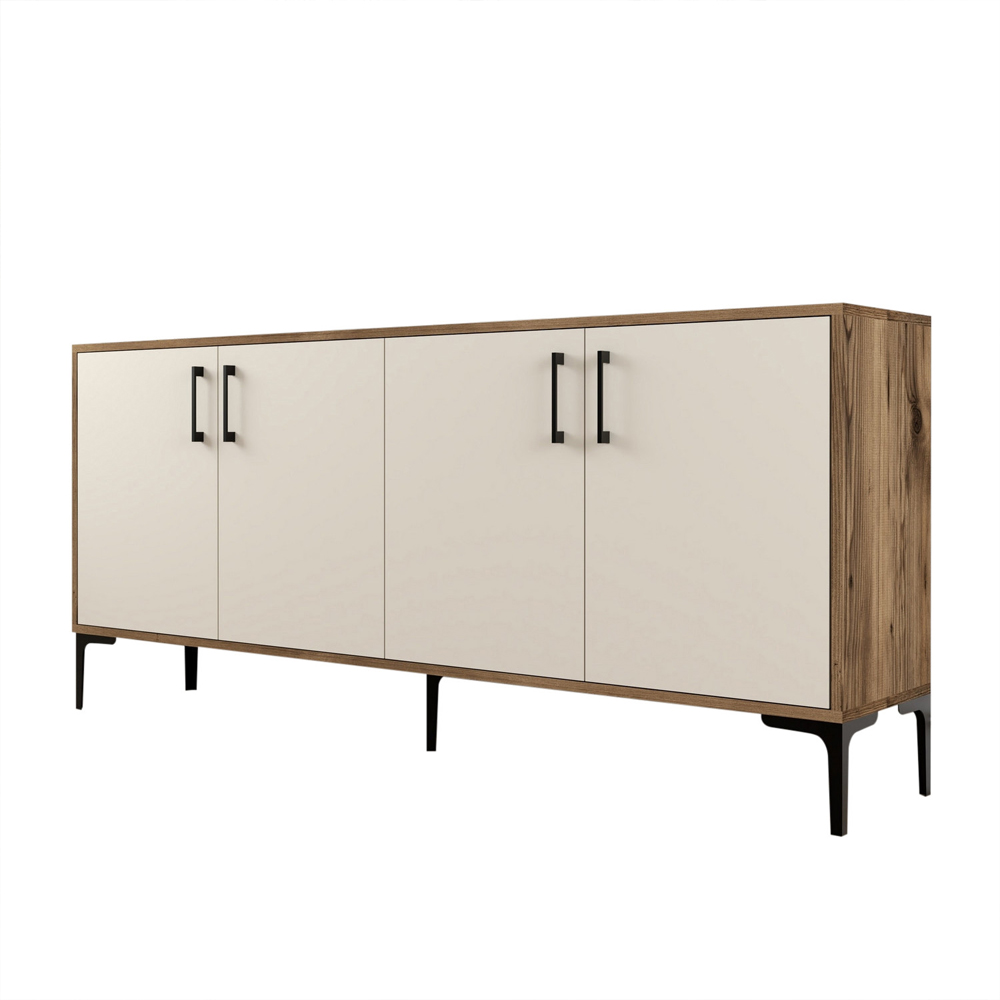 Kiev Large Wooden Sideboard with 4 Doors in Walnut and Cream