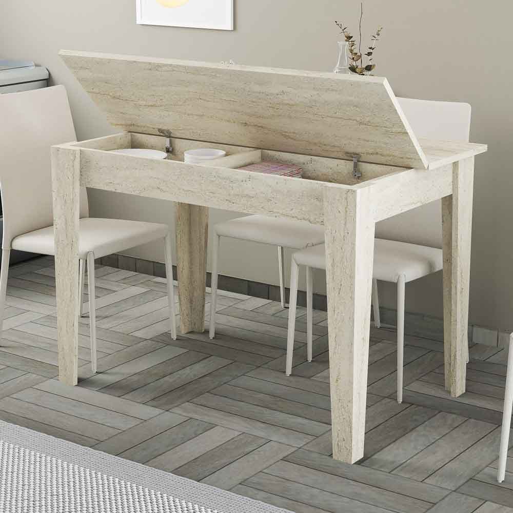 Kiev Wooden Dining Table in Travertine Marble Effect