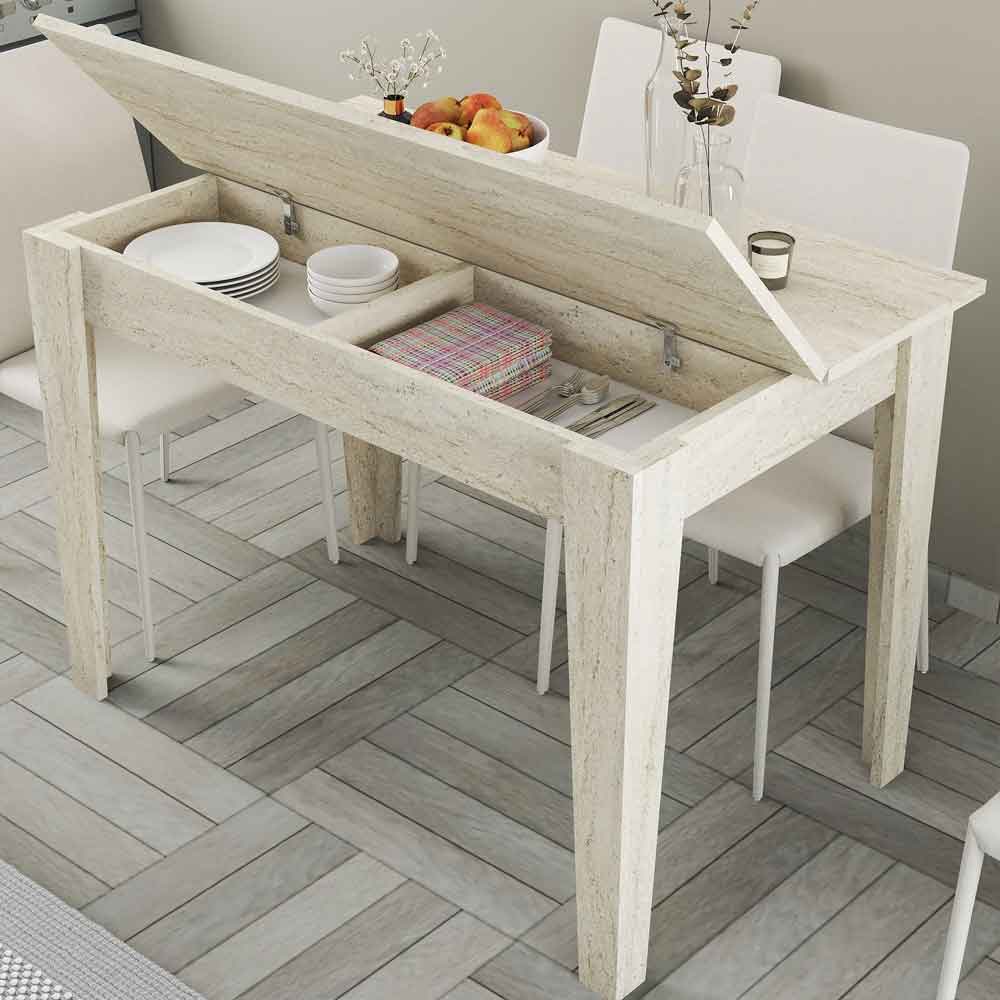 Kiev Wooden Dining Table in Travertine Marble Effect