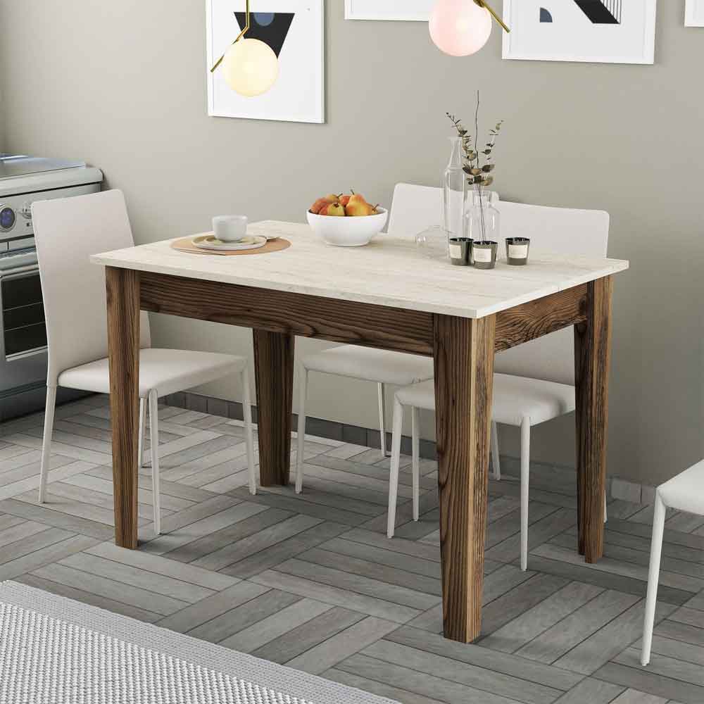 Kiev Wooden Dining Table in Walnut and Travertine Marble Effect