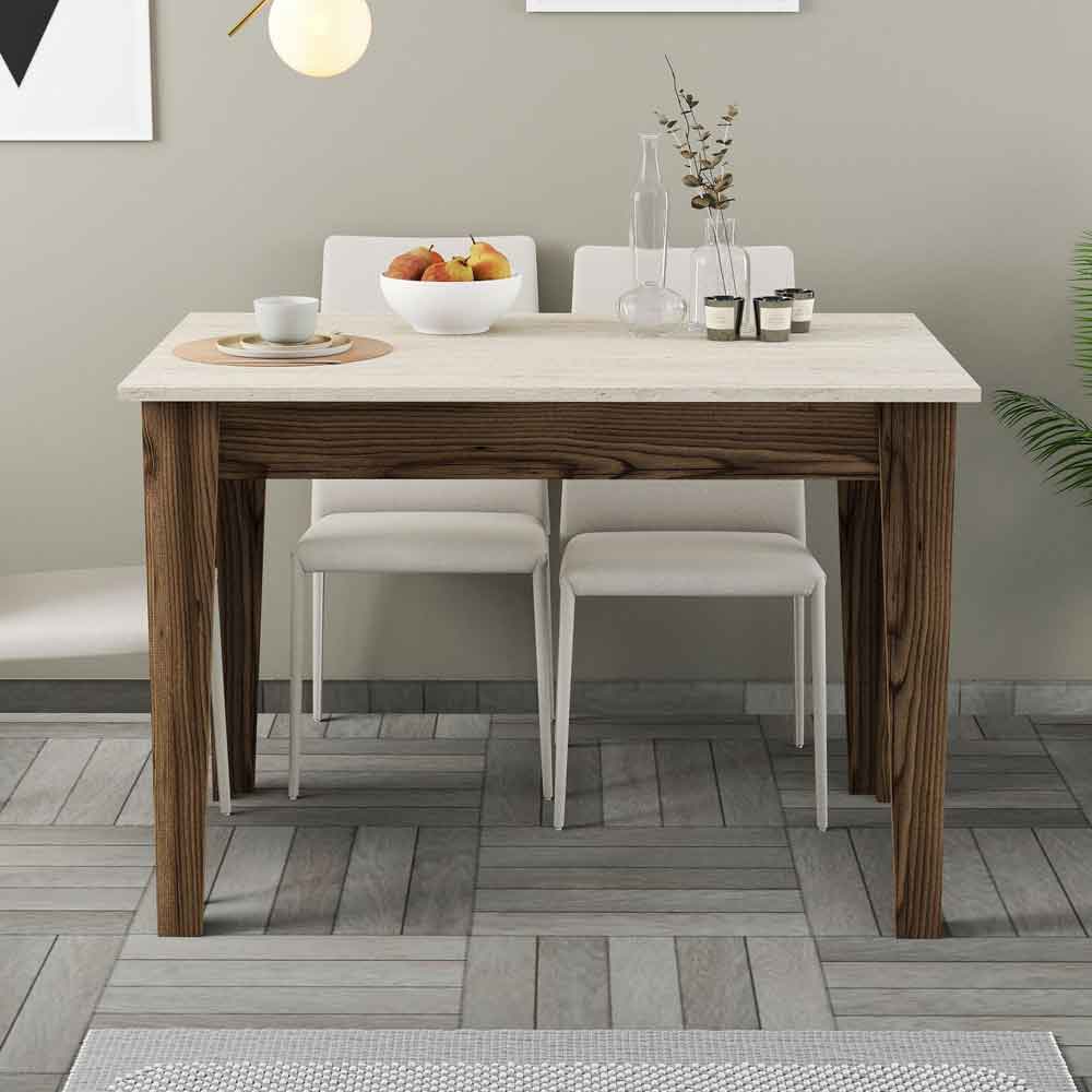 Kiev Wooden Dining Table in Walnut and Travertine Marble Effect