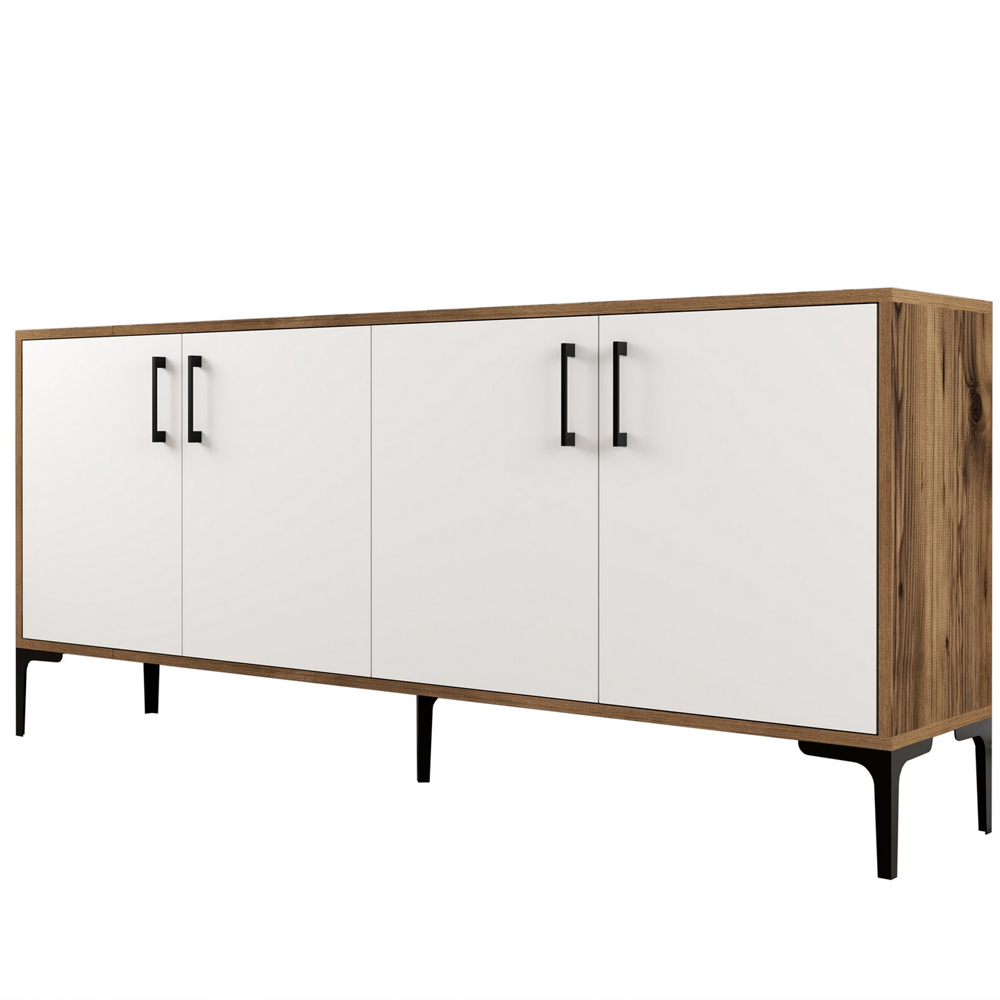 Kiev Wooden Sideboard with 4 Doors in Walnut and White