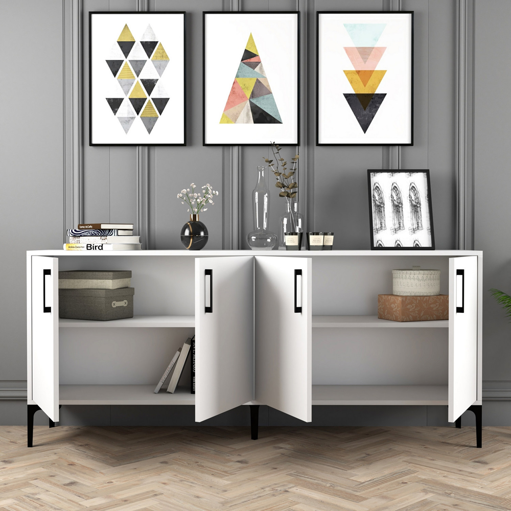 Kiev Wooden Sideboard with 4 Doors in White