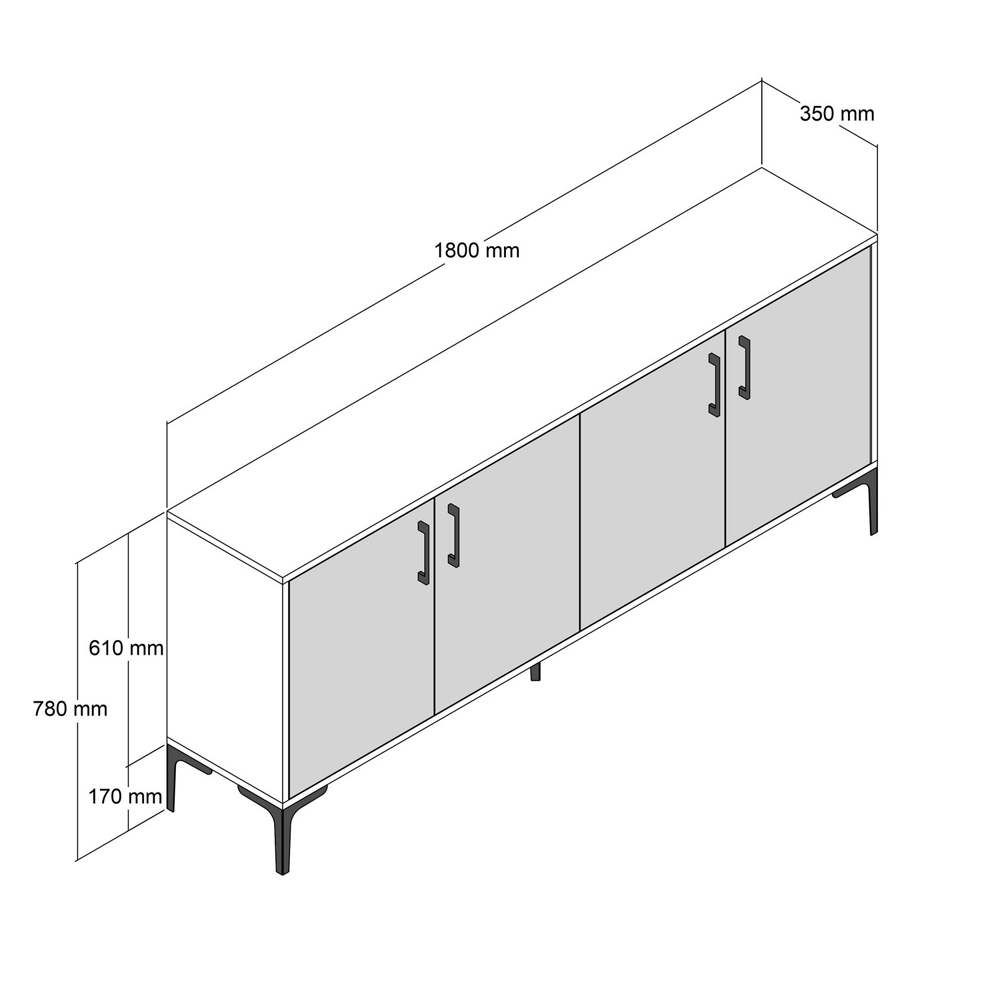 Kiev Wooden Sideboard with 4 Doors in White