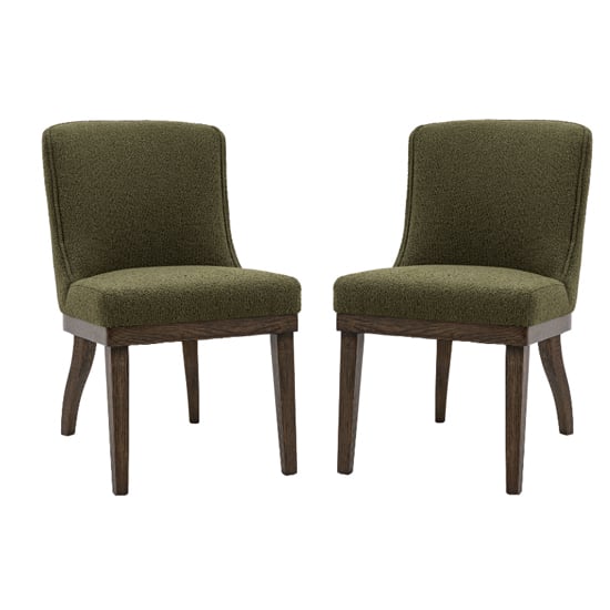 Read more about Kigali moss green fabric dining chairs with oak legs in pair