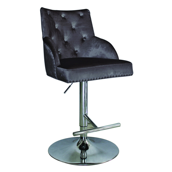 Kikka Velvet Gas Lift Bar Chair In Charcoal