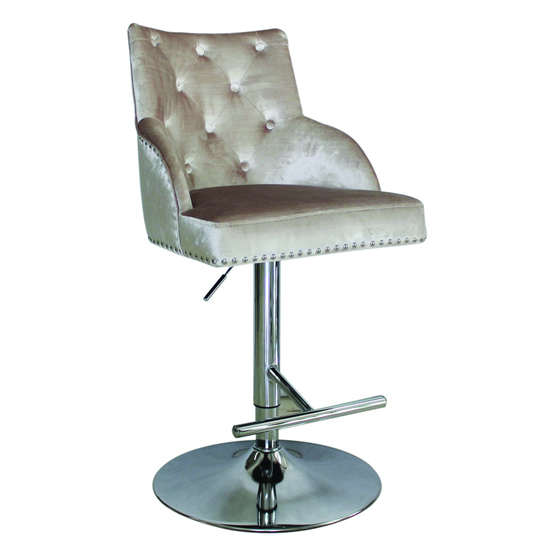 Kikki Velvet Upholstered Gas Lift Bar Stool In Champagne Furniture in