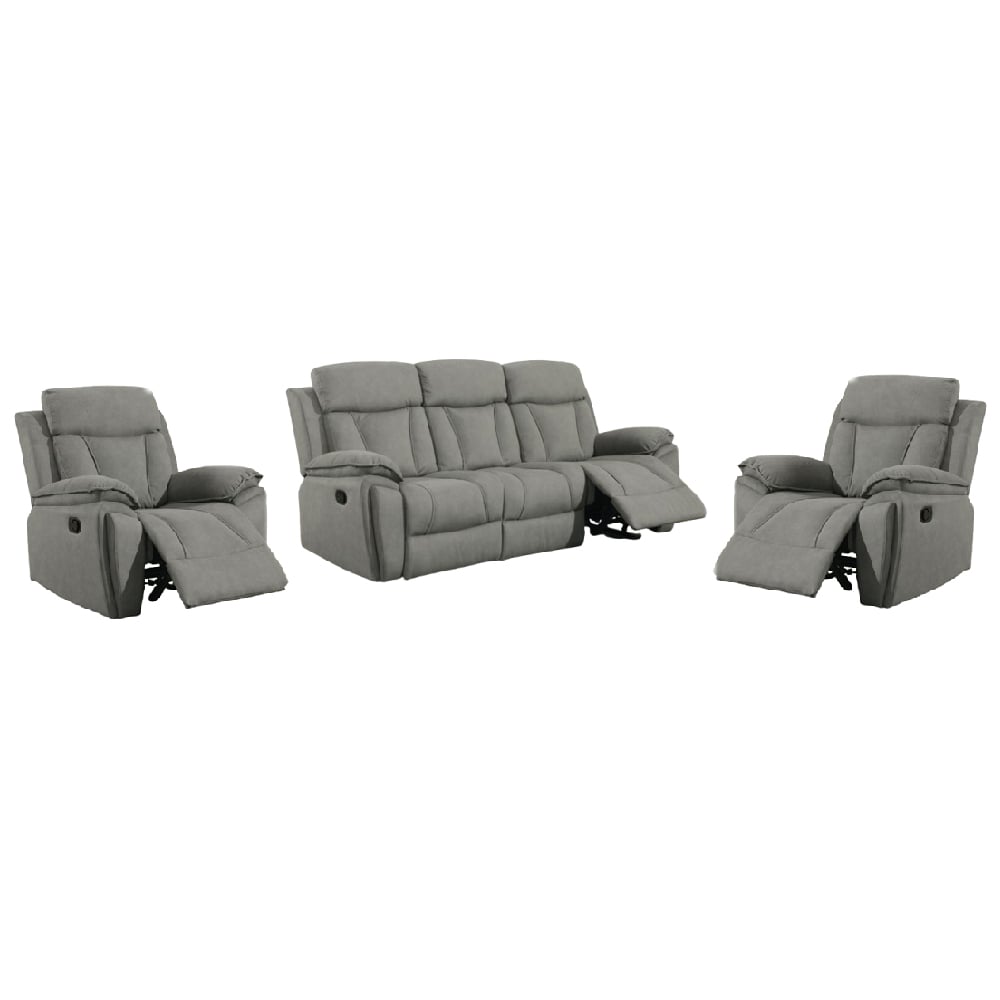 Killeen Fabric Recliner 3+1+1 Seater Sofa Set In Grey