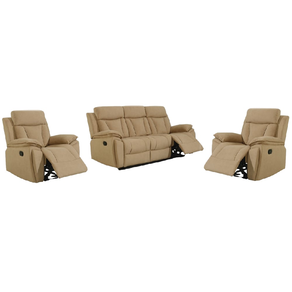 Killeen Fabric Recliner 3+1+1 Seater Sofa Set In Sand