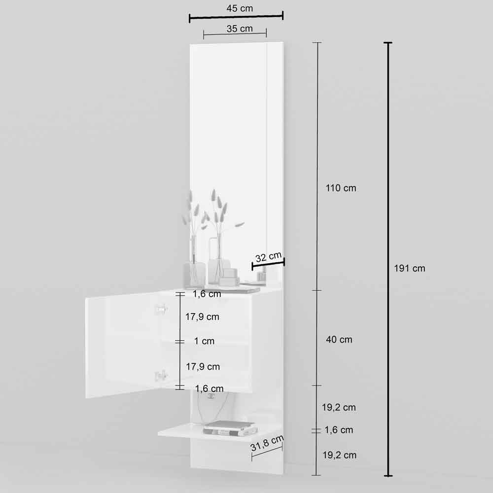 Killington High Gloss Dressing Mirror With 1 Door In White