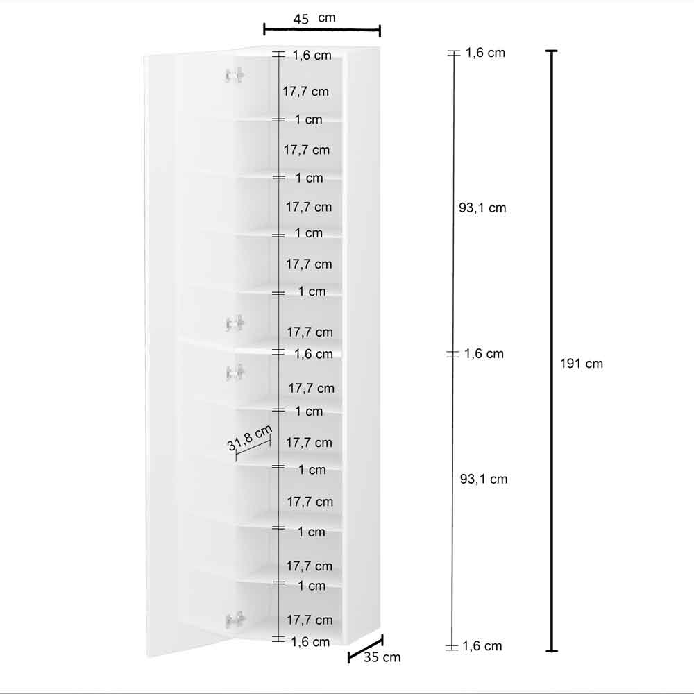 Killington High Gloss Shoe Storage Cabinet With 1 Door In White