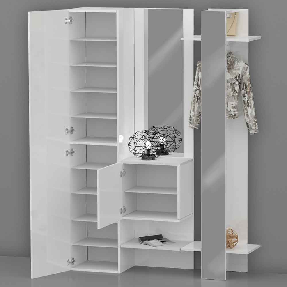 Killington High Gloss Storage Cabinet With Coat Stand In White