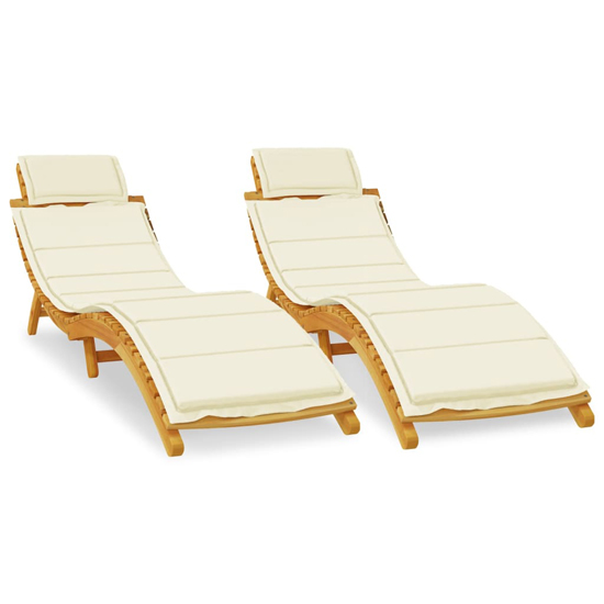 Kilmer Solid Wood Set Of 2 Sun Loungers With Cream Cushions